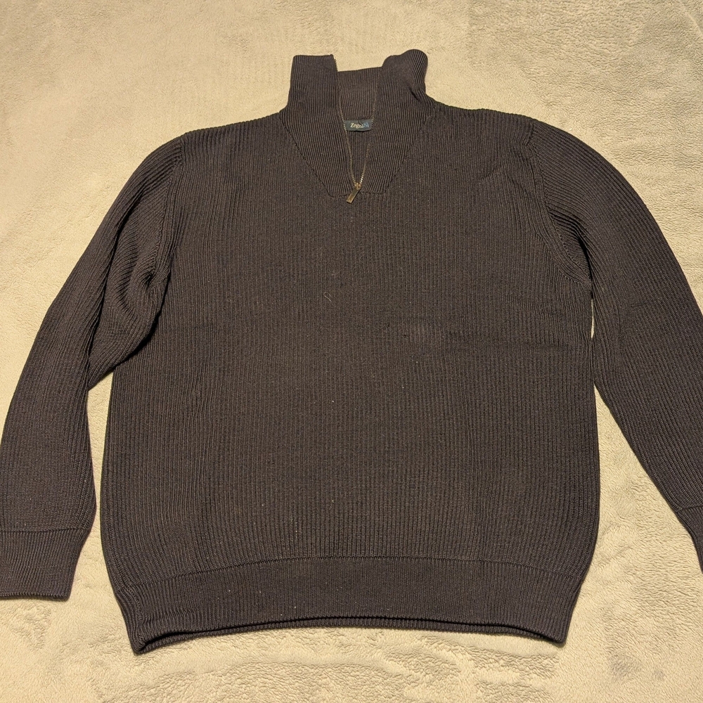 Zegna Men, Wool half-zip sweater, Navy Blue, XL, Knitwear, Wool